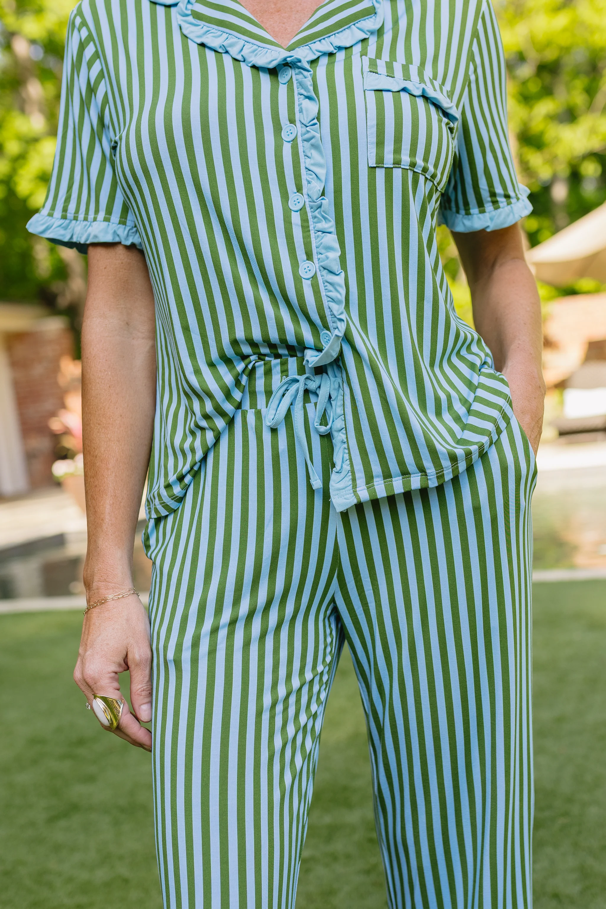 Summertime Stripes Adult Pajama Set - Top & Pants - Image 9
