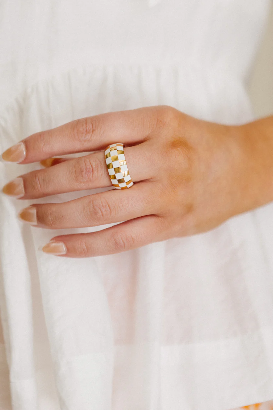 White Checkered Ring